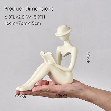 TIMEBUS Modern Thinker Reading Statue – Beige Abstract Resin Sculpture for Bookshelf, Coffee Table, or Office Decor | Minimalist Home Accent &amp; Gift for Book Lovers