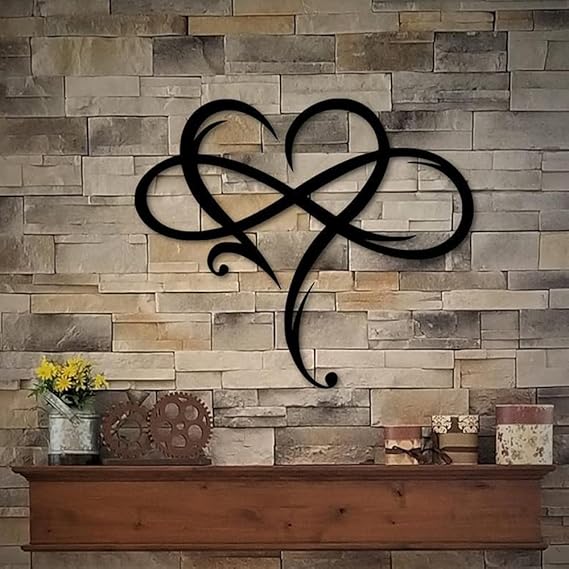 Infinity Heart Metal Wall Decor – Romantic Black Steel Infinity Love Sign Wall Art for Bedroom, Living Room, or Wedding Gift (15.7x14 Inch)