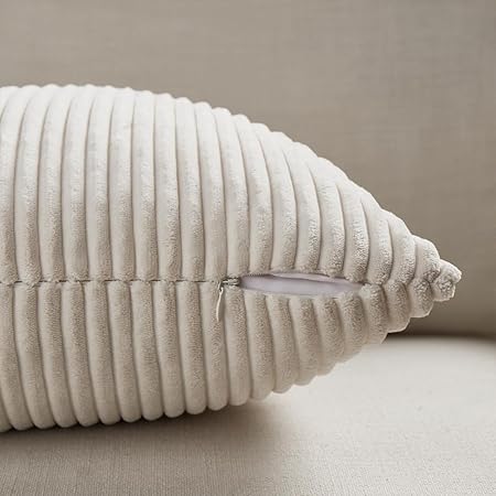 Fancy Homi Patchwork Corduroy Throw Pillow Covers – Farmhouse Style Decorative Cushions for Couch &amp; Bed (Set of 2, 18″×18″)