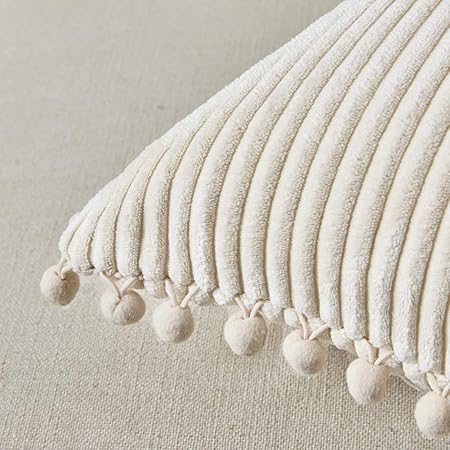 Fancy Homi 2-Pack Corduroy Pillow Covers with Pom-Poms – 18x18 Decorative Cushion Cases