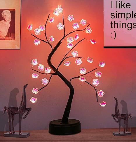 OTAVILEM Bonsai Cherry Blossom Tree Light – 36 LED Decorative Night Light for Bedroom, Living Room & Home Décor (20", Pink)