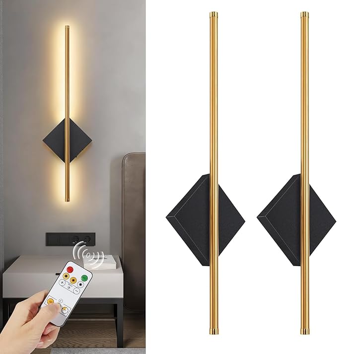 GALAKSIOZ Battery Operated Wall Sconce Lights Set of Two with Remote Control & Timing, Wireless&Cordless & Rechargeable & Dimmable Modern Home Decor Sconces Light for Bedroom&Living Room & Hallway