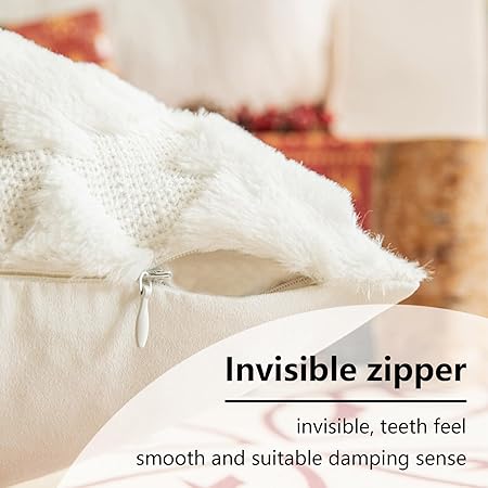 KEOYA Christmas Tree Pillow Covers 2 Pack – Soft Plush Faux Fur Jacquard Cushion Covers, White 40x40 cm Decorative Throw Pillows for Sofa, Bed &amp; Holiday Home Décor