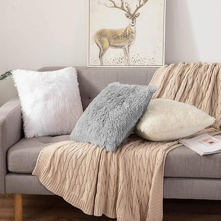 ANRODUO Faux Fur Throw Pillow Cover – Mongolian Style Decorative Cushion Case