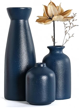 CEMABT Beige Ceramic Vase Set of 3 – Boho Farmhouse Small Decorative Vases for Dried Flowers & Pampas Grass