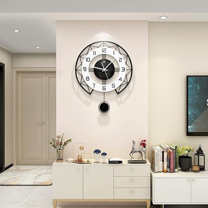JUJUDA Large Wall Clock – 17" Modern Silent Pendulum Wall Clock for Living Room, Bedroom & Home Decor (Black)