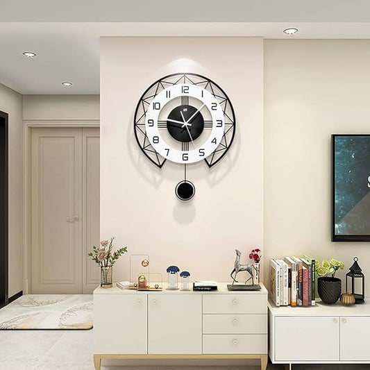 JUJUDA Large Wall Clock – 17" Modern Silent Pendulum Wall Clock for Living Room, Bedroom & Home Decor (Black)
