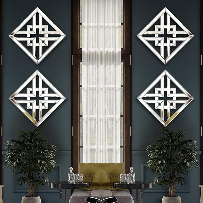 QMDECOR 12x12” Square Decorative Wall Mirror – Frameless Beveled Edge Silver Mirror for Living Room, Bedroom &amp; Office Wall Décor