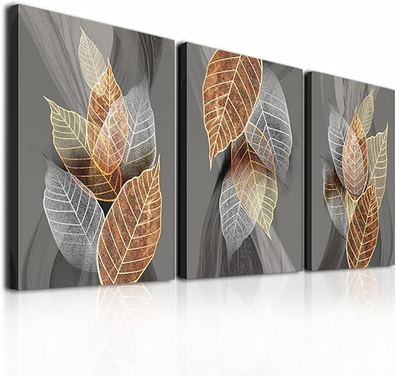 Canvas Wall Art For Living Room – Abstract Leaves 3-Piece Set