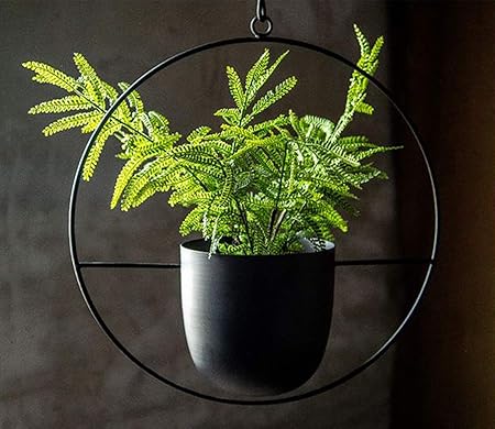 RISEON Boho Black Metal Plant Hanger – Modern Wall & Ceiling Hanging Planter, Mid-Century Indoor Outdoor Flower Pot Holder for Home Decor