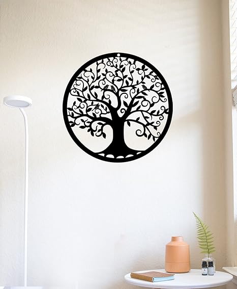 RESACO Tree of Life Metal Wall Art – 11-Inch Black Round Family Tree Wall Decor for Living Room, Bedroom, Bathroom, or Outdoor Spaces