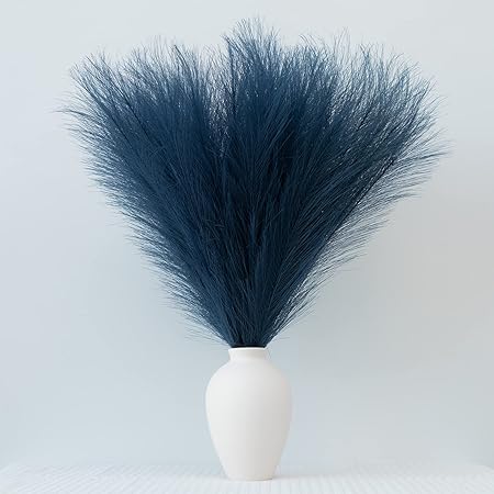 EVODIS Faux Pampas Grass 18” (45cm) – 6 Stems Fluffy Artificial Pampas for Home & Wedding Décor, Boho Chic Vase Filler (White)