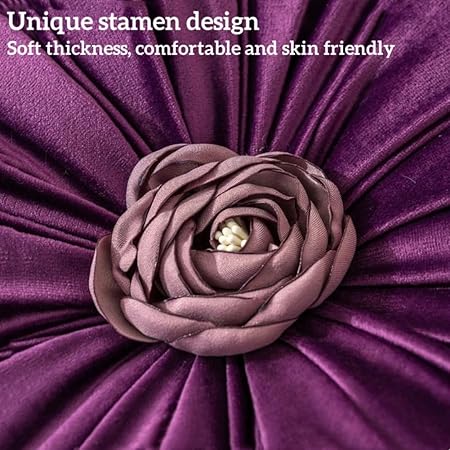 GKWW 15.7" Red Velvet Flower Pillow Cushion – Round Decorative Throw Pillow for Sofa, Bed, and Chair | Soft Dutch Velvet Floral Cushion for Home Decor