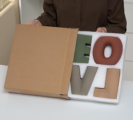 VASETOPIA Creative Ceramic Vase Set of 4 – LOVE Letters Design (Green/Brown/Burgundy/Khaki)