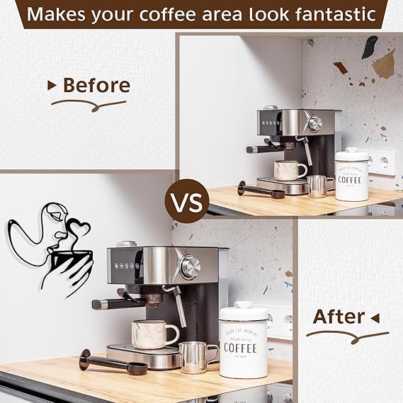 3D Black Metal Wall Art – Woman Drinking Coffee Sculpture, Minimalist Coffee Bar & Kitchen Wall Decor for Home, Living Room, or Office