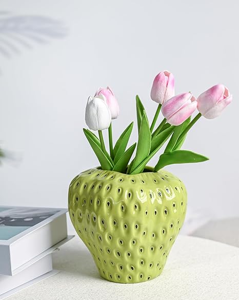 Red Strawberry Ceramic Vase – Cute 3D Fruit Home Décor Accent