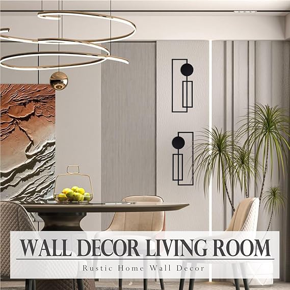 TYLCC Black Metal Wall Decor – Modern Abstract Minimalist Geometric Wall Art Set of 2, Metal Line Art for Living Room, Bedroom, Hallway &amp; Office Wall Decoration