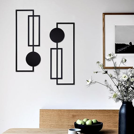 TYLCC Black Metal Wall Decor – Modern Abstract Minimalist Geometric Wall Art Set of 2, Metal Line Art for Living Room, Bedroom, Hallway &amp; Office Wall Decoration