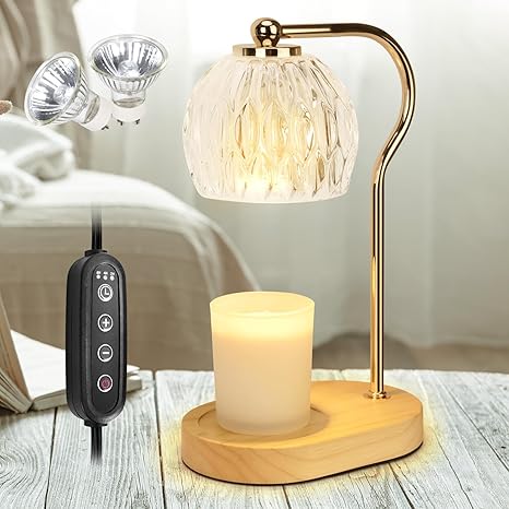 Soilsiu Candle Warmer Lamp with Timer & Dimmable Light – Wooden Base (Includes 2 x 50W Bulbs)