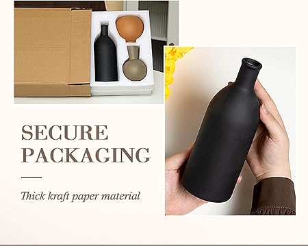 VASETOPIA Ceramic Flower Vase Set of 3 – Modern Boho Farmhouse Style (Grey/Black/Brown)