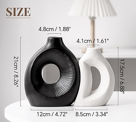 VASETOPIA Ceramic Vase Set of 2 – Minimalist Nordic Hollow Vases (Black/White)
