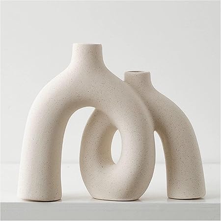 Hug Donut Decorative Vase Set – Modern Nordic Boho Ceramic Vases in Cream White | Minimalist Matte Centerpiece for Living Room, Shelf, Mantle &amp; Entryway Décor