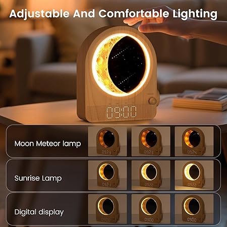Sunrise Alarm Clock with White Noise & Meteor Moonlight – Dual Alarms, 10 Sounds, Snooze &amp; Timer