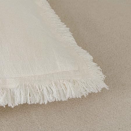 ATLINIA Linen Throw Pillow Cover 18x18 Inch – Boho Fringe Cushion Cover for Couch, Bed & Outdoor Decor, Cream Farmhouse Style (Pillowcase Only)