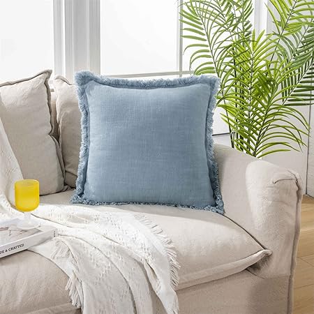 ATLINIA Linen Throw Pillow Cover 18x18 Inch – Boho Fringe Cushion Cover for Couch, Bed & Outdoor Decor, Cream Farmhouse Style (Pillowcase Only)