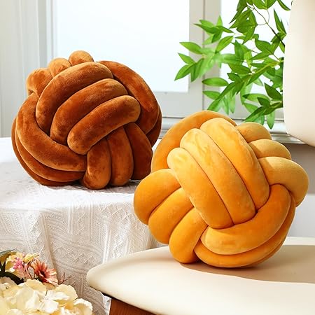 Namalu 2 Pcs Soft Knot Pillow Ball – 8” Light Yellow Plush Decorative Throw Pillows, Handmade Knotted Cushions for Couch, Bed &amp; Home Decor