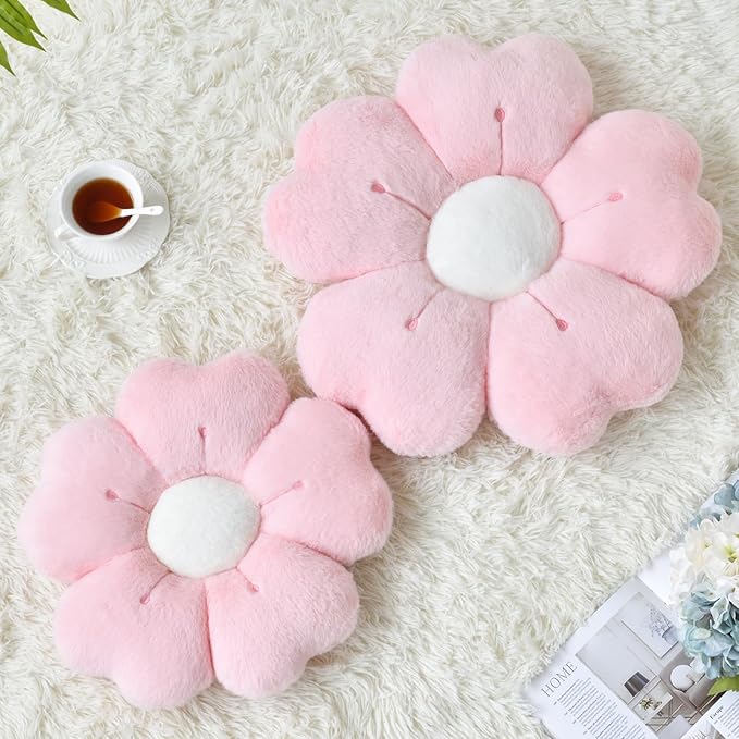 Ddliury Pink Flower Pillow – 15" Soft Plush Daisy Cushion, Cute Flower-Shaped Decorative Throw Pillow for Bed, Couch, Dorm &amp; Floor Seating