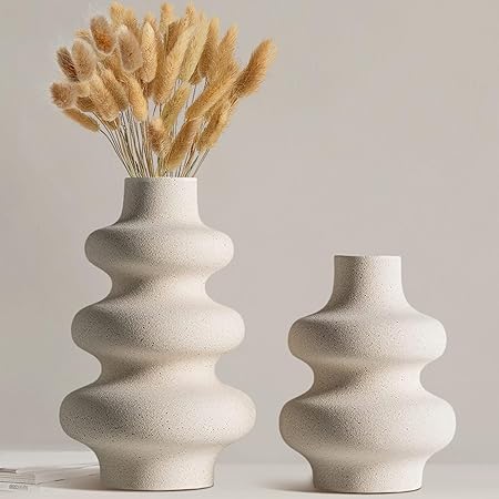 White Ceramic Vase Set of 3 – Boho Nordic Minimalist Decorative Vases for Modern Home, Office, Living Room, or Table Centerpieces by Kogxscej