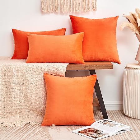 GriNeed Burnt Orange Velvet Throw Pillow Covers – Set of 2 (18x18 Inch) Soft Decorative Cushion Covers for Couch, Sofa &amp; Bed | Cozy Fall Boho Farmhouse Home Décor
