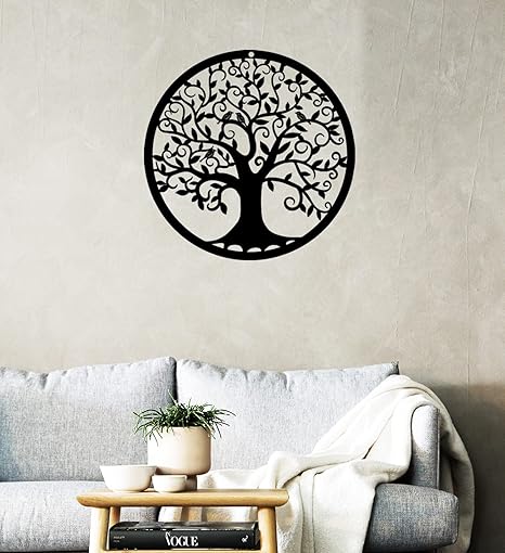 RESACO Tree of Life Metal Wall Art – 11-Inch Black Round Family Tree Wall Decor for Living Room, Bedroom, Bathroom, or Outdoor Spaces