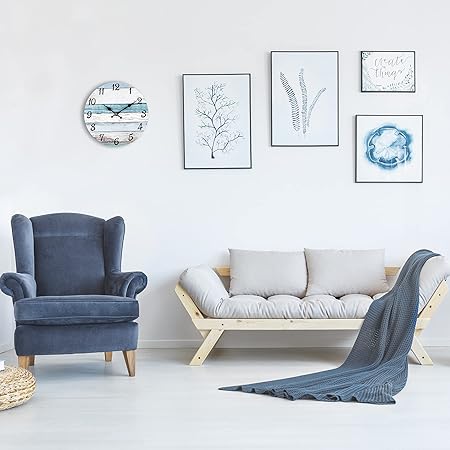 Homotte 10 Inch Battery Operated Silent Non-Ticking Round Country Rustic Style Wall Clock for Home Bedroom Office