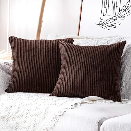 MUDILY Pack of 2 Pink Velvet Corduroy Pillow Covers – Soft Decorative Cushion Cases 18x18 Inch (45x45cm), Fluffy Square Throw Pillow Covers for Sofa, Bed, Car &amp; Living Room Décor