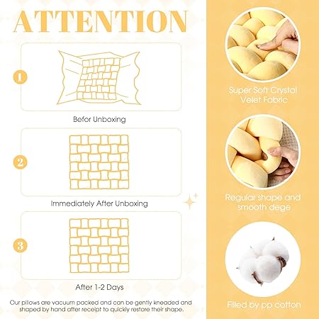 Wenqik 2 Pcs Knot Pillows – Soft Crystal Velvet Throw Pillows, Goose Yellow Decorative Accent Cushions for Couch, Bed, Sofa &amp; Living Room Decor (12” x 13”)