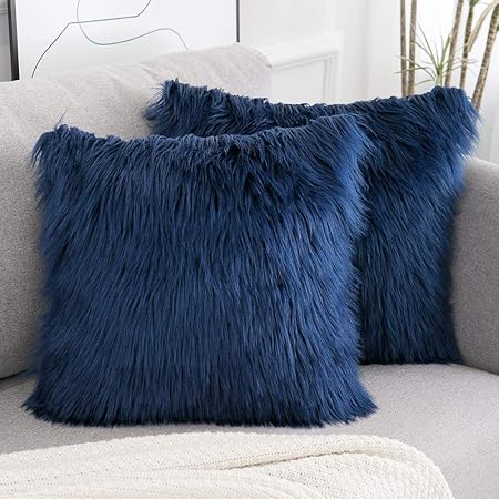 WLNUI Decorative Light Gray Fluffy Pillow Covers – Set of 2 Luxury Merino-Style Faux Fur Cushion Covers, Soft Velvet Back, 16x16 Inch Modern Throw Pillowcases for Sofa, Bed &amp; Living Room