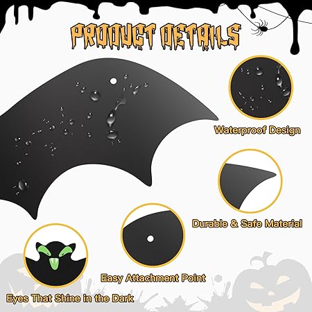 Oolong 12-Pack 3D Hanging Bats Halloween Decorations – Waterproof Flying Bats with Glowing Eyes for Outdoor &amp; Indoor Spooky Decor (3 Styles)