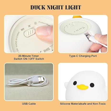 YuanDian Dodo Duck Night Light – Cute USB Rechargeable Kids Lamp with Soft Glow for Bedroom &amp; Nursery (Australia)