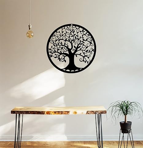 RESACO Tree of Life Metal Wall Art – 11-Inch Black Round Family Tree Wall Decor for Living Room, Bedroom, Bathroom, or Outdoor Spaces