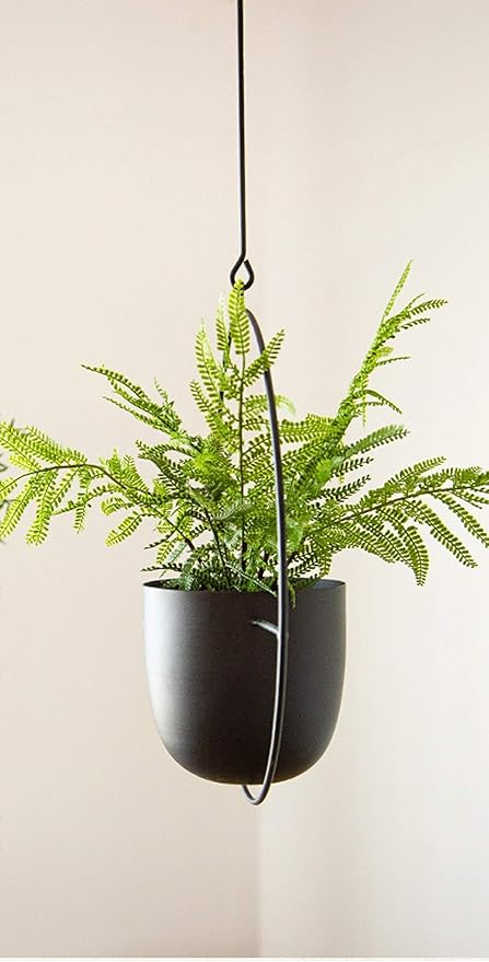 RISEON Boho Black Metal Plant Hanger – Modern Wall & Ceiling Hanging Planter, Mid-Century Indoor Outdoor Flower Pot Holder for Home Decor