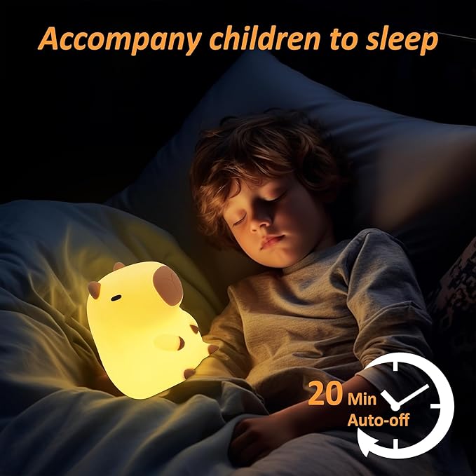 FULLOSUN Capybara Night Light – Cute Soft Silicone LED Touch Lamp with Timer & Rechargeable Battery