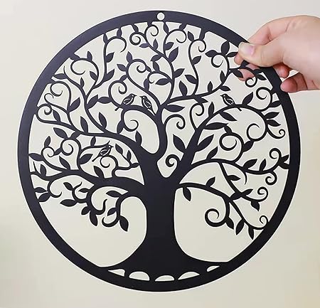 RESACO Tree of Life Metal Wall Art – 11-Inch Black Round Family Tree Wall Decor for Living Room, Bedroom, Bathroom, or Outdoor Spaces