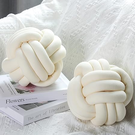 Namalu 2 Pcs Soft Knot Pillow Ball – 8” Light Yellow Plush Decorative Throw Pillows, Handmade Knotted Cushions for Couch, Bed &amp; Home Decor