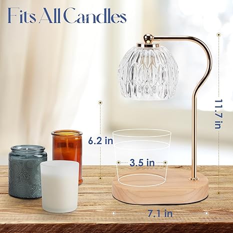Soilsiu Candle Warmer Lamp with Timer & Dimmable Light – Wooden Base (Includes 2 x 50W Bulbs)