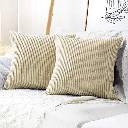 MUDILY Pack of 2 Pink Velvet Corduroy Pillow Covers – Soft Decorative Cushion Cases 18x18 Inch (45x45cm), Fluffy Square Throw Pillow Covers for Sofa, Bed, Car &amp; Living Room Décor