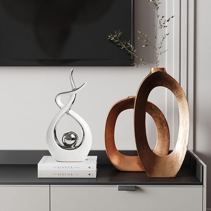 White and Silver Table Decoration for Living Room, Dining Room, and Office Centerpiece