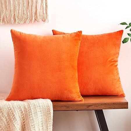 GriNeed Burnt Orange Velvet Throw Pillow Covers – Set of 2 (18x18 Inch) Soft Decorative Cushion Covers for Couch, Sofa &amp; Bed | Cozy Fall Boho Farmhouse Home Décor