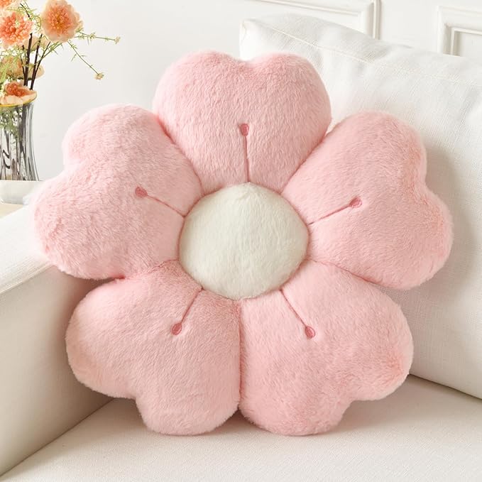 Ddliury Pink Flower Pillow – 15" Soft Plush Daisy Cushion, Cute Flower-Shaped Decorative Throw Pillow for Bed, Couch, Dorm &amp; Floor Seating
